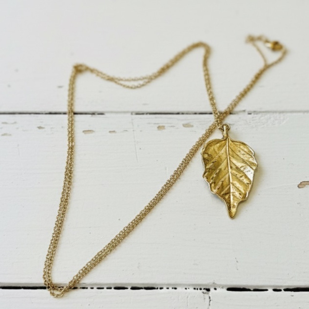 Gold Vermeil 30 inch Cable Chain w/ Gold Vermeil Leaf Pendant